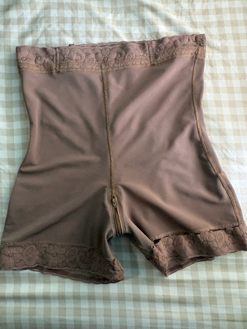 Jackie London Columbian Shape Wear Brown Lace-Trim Bodysuit with Front Zipper